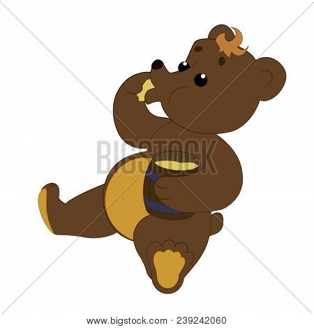 Toy Bear With Honey On White Background