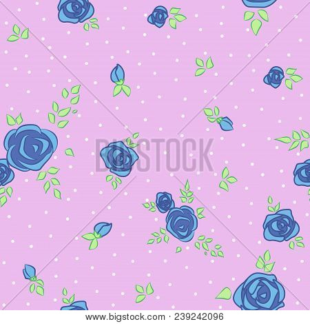 Floral Pattern With Blue Roses On Pink Background