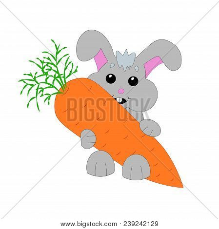 Blue Bunny With Big Carrot On White Background
