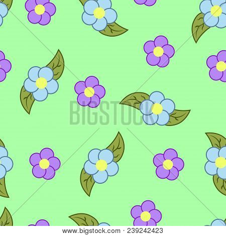 Flat Flower Pattern Of Camomiles And Leaves
