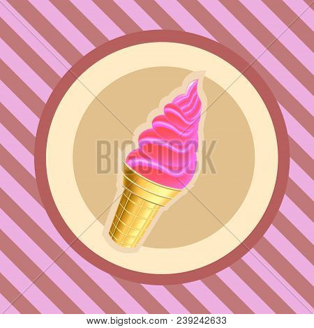Vector Icecream Cone On Retro Background With Stripes