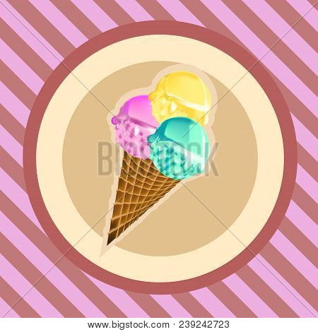 Vector Icecream Cone On Retro Background With Stripes