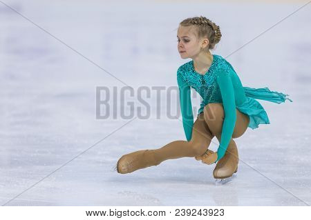 Minsk, Belarus -april 22, 2018: Female Figure Skater From Belarus Dariya Puseva Performs Cubs A Girl