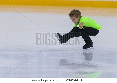 Minsk, Belarus -april 22, 2018: Male Figure Skater From Belarus Prohor Prusakov Performs Cubs A Boys