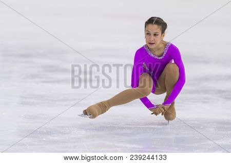 Minsk, Belarus -april 22, 2018: Female Figure Skater From Belarus Dariya Filipovich Performs Cubs B 