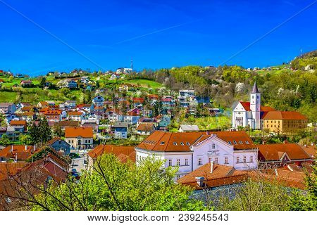 Aerial View At Picturesque Town Krapina Cityscape In Croatia, Zagorje Region Scenery.
