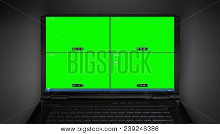 Notebook With 4 Cctv Displays For Control Room