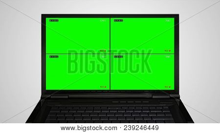 Laptop With 4 Display Of Cctv