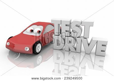 Test Drive Car Review Evaluation Word 3d Render Illustration