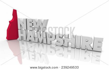 New Hampshire NH Red State Map Word 3d Illustration