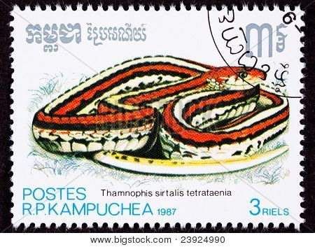 Kambodžské poštovní známka San Francisco Thamnophis Thamnophis Sirtalis Tetrataeni