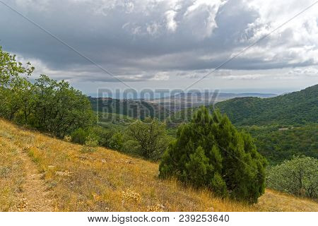 Slope Of Tokluk Ridge, Crimea. A Cloudy Day In Early September.