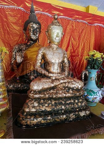 Buddha Statue Gilded In The Temple. Thailand