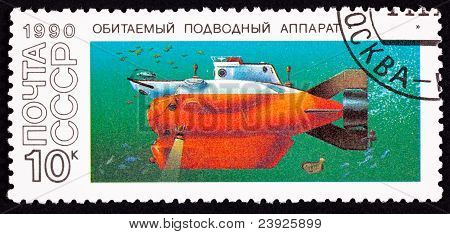 Briefmarke der Sowjetunion abgebrochen Orange Tinro-2 u Submersible Unterwasser