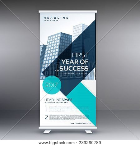 Elegant Blue Geometric Standee Roll Up Business Banner Design Template