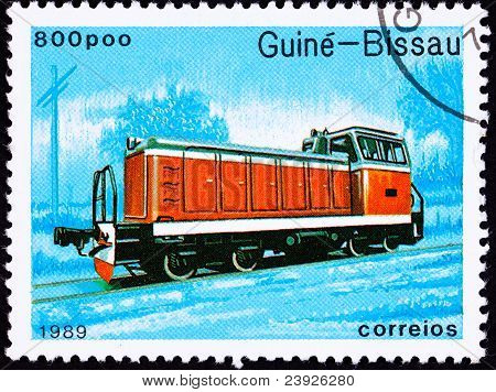 Annullerede Guinea-bissau tog frimærke røde Railroad dieselmotor lokomotiv