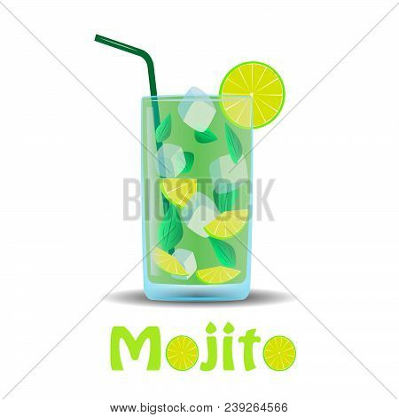 Glass With A Cocktail Mojito On A White Background.