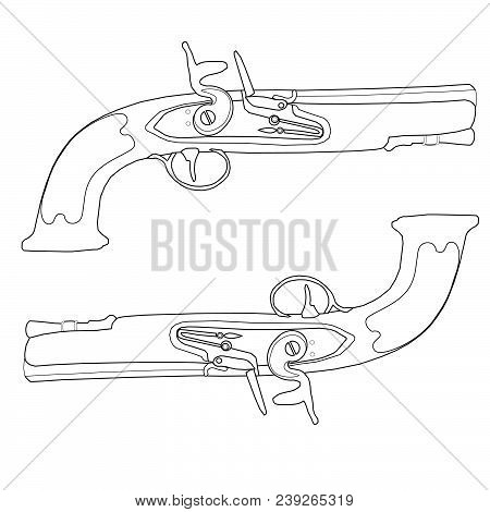 Sketch Dueling Pistols Of The 18th Century.