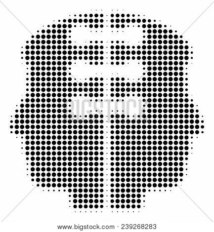 Dot Black Dual Head Interface Icon. Vector Halftone Mosaic Of Dual Head Interface Icon Made From Sph