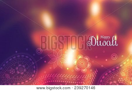 Beautiful Happy Diwali Wallpaper With Blurred Background And Paisely Decoration