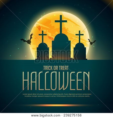 Creepy Halloween Poaster With Grave And Flying Bats