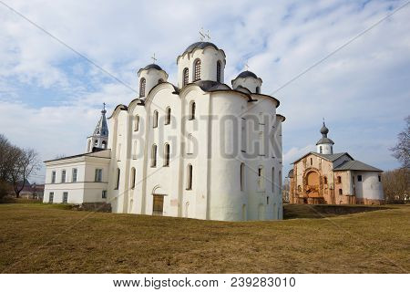 St. Nicholas Cathedral And Paraskev-pyatnitsa Church In The April Afternoon. Veliky Novgorod, Russia