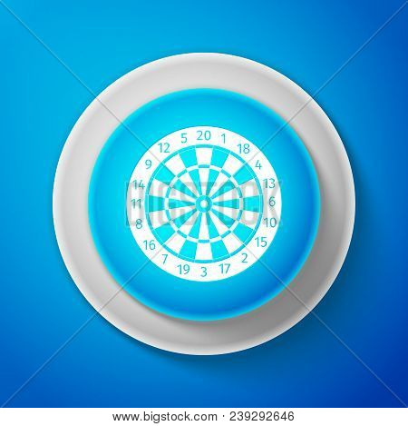 White Classic Darts Board With Twenty Black And White Sectors Icon Isolated On Blue Background. Dart