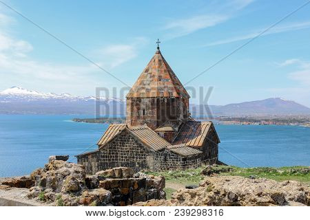 Sevanavank Monastery - Holy Apostles And The Blessed Virgin, Lake Sevan In The Background, Armenia.