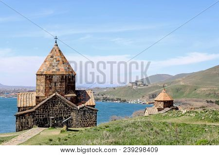 Sevanavank Monastery - Holy Apostles And The Blessed Virgin, Lake Sevan In The Background, Armenia.