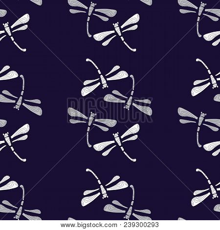 Beautiful Japanese Seamless  Pattern With Dragonfiles. Vector Unique Seamless Asian Texture.for Prin