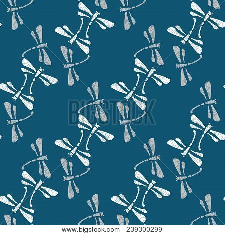 Beautiful Japanese Seamless  Pattern With Dragonfiles. Vector Unique Seamless Asian Texture.for Prin