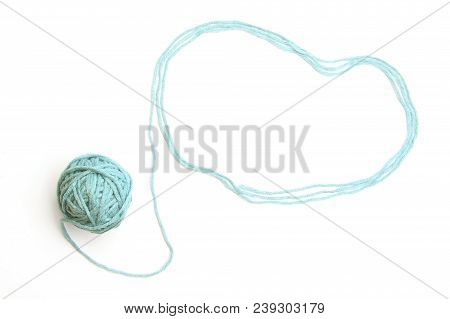 Cloud Made Of Blue Thread And Thread Ball  Isolated On White Background. Cotton Thread Ball With Emp