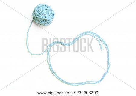 Cloud Made Of Blue Thread And Thread Ball  Isolated On White Background. Cotton Thread Ball With Emp