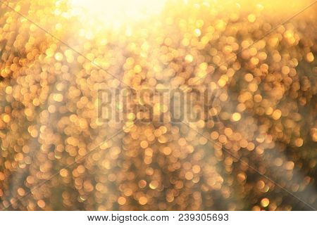 Golden Bokeh. Texture With Gold Abstraction. Creative Abstract Golden Patterned Background. A Lot Of