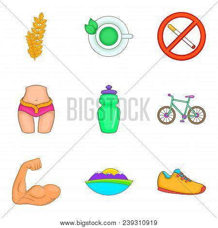Yoga Like Sport Icons Set. Cartoon Set Of 9 Yoga Like Sport Vector Icons For Web Isolated On White B