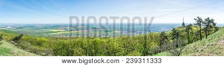 Panoramic View From Zobor Hill, Nitra, Slovak Republic. Springtime Natural Scene. Tourism Theme.