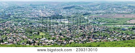 Panoramic View Of The Nitra City From Zobor Hill, Slovak Republic. Spring Time Scene. Tourism Theme.
