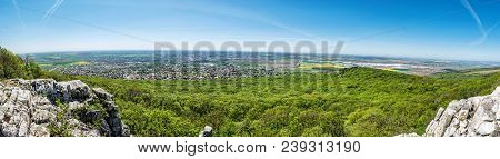 Panoramic View Of The Nitra City From Zobor Hill, Slovak Republic. Spring Time Scene. Tourism Theme.