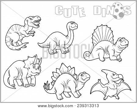 Set Of Cartoon Cute Images, Funny Dinosaurs