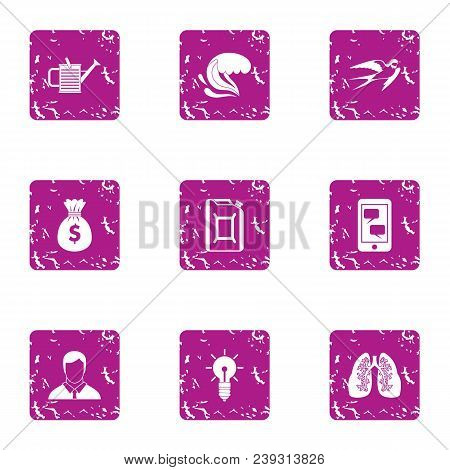 Fresh Atmosphere Icons Set. Grunge Set Of 9 Fresh Atmosphere Vector Icons For Web Isolated On White 