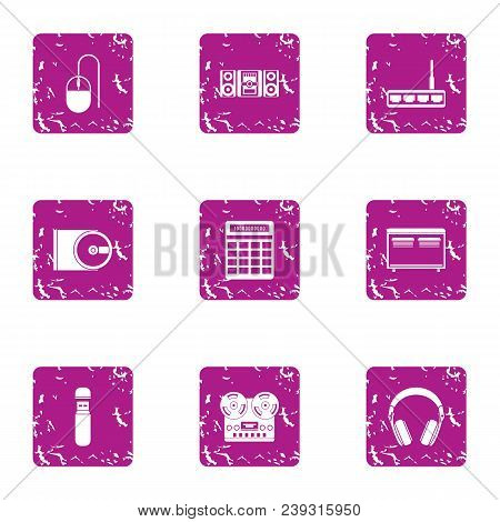 Processing Icons Set. Grunge Set Of 9 Processing Vector Icons For Web Isolated On White Background