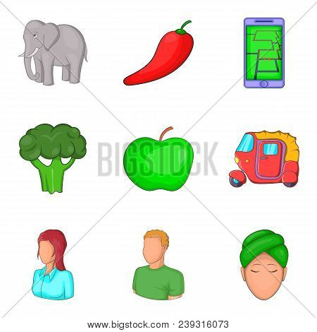 Vegetable For Yoga Icons Set. Cartoon Set Of 9 Vegetable For Yoga Vector Icons For Web Isolated On W