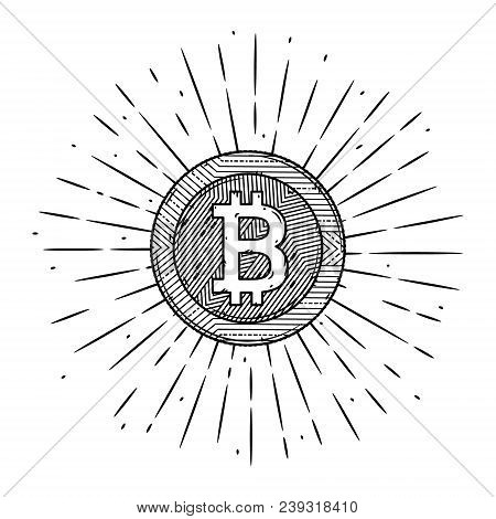 Vector Illustration With Bitcoin And Divergent Rays. Used For Poster, Banner, Web, T-shirt Print, Ba