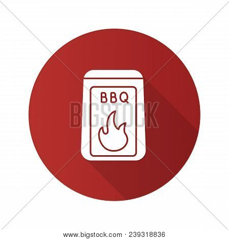 Barbeque Coal Flat Design Long Shadow Glyph Icon. Bbq Fuel. Vector Silhouette Illustration