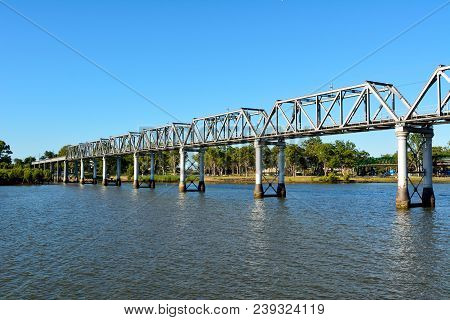 Burnett River Railway Bridge In Bundaberg, Queensland, Australia.