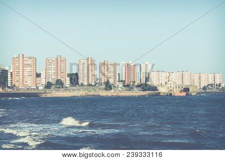 Residential Buildings At Boulevard In Montevideo, Uruguay. Montevideo Is The Capital And The Largest