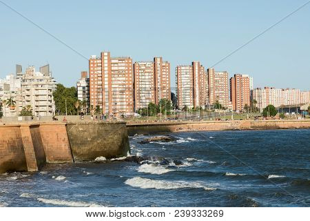 Residential Buildings At Boulevard In Montevideo, Uruguay. Montevideo Is The Capital And The Largest