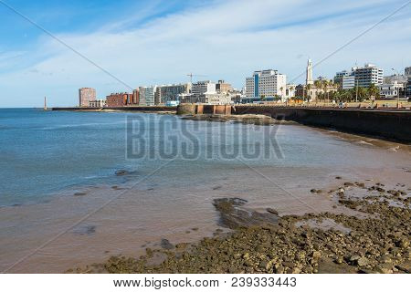 Residential Buildings At Boulevard In Montevideo, Uruguay. Montevideo Is The Capital And The Largest