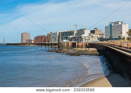 Residential Buildings At Boulevard In Montevideo, Uruguay. Montevideo Is The Capital And The Largest