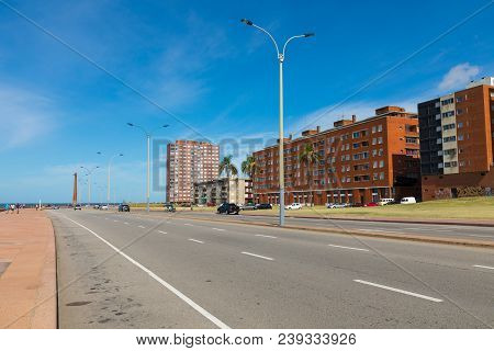 Residential Buildings At Boulevard In Montevideo, Uruguay. Montevideo Is The Capital And The Largest